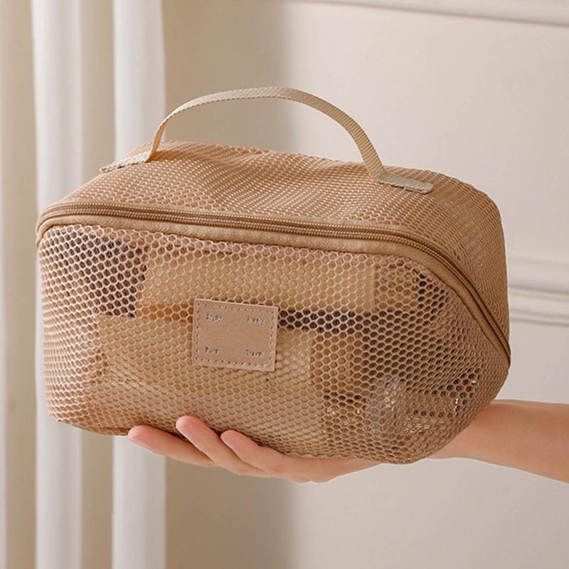 Large Breathable Mesh Cosmetic Bag With Separate Sections Efficient Makeup Skincare Storage Container HX6C
