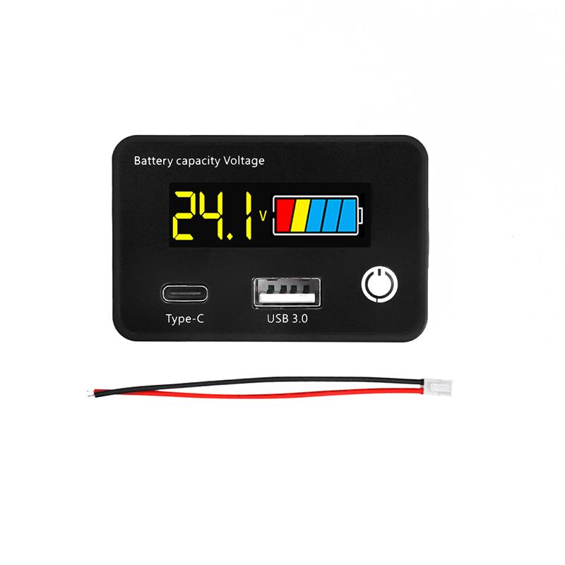 Battery Capacity Indicator DC8-30V Lead Acid Lithium LiFePO4 Car Motorcycle Voltmeter Power Meter Voltage Gauge USB3.0+Tpye-C