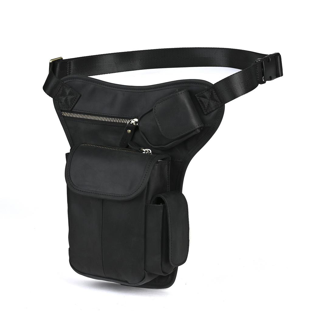 Top Grain Oil Waxed Leather Waist Bag for Men Vintage Camera Cell Phone Crossbody Leg Pack Hip Bag for Outdoor Travel Hiking