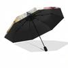 Stained Hummingbird Floral Pattern Automatic Folding Umbrella - Portable 3-Fold Design with Iron Frame, Perfect for Outdoor Use, Festive Gif
