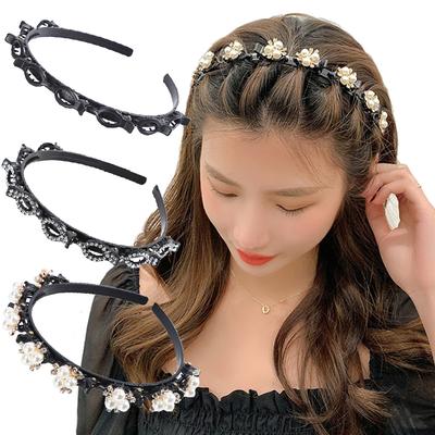 Doppelschichtige Bänder Clip Haarbänder Mode Kunststoff Geflochtenes Stirnband Punk Neue Strick Damen Kopfbedeckung Haarschmuck Perle