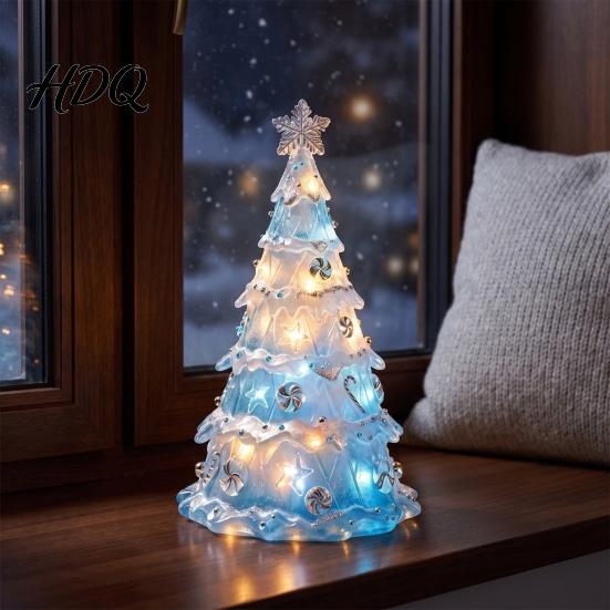 Xmas Gift for Family And Friends Snow Christmas Tree Ornament with LED Light Transparent Ambient Festive Party Supplies Durable Resin Gradient