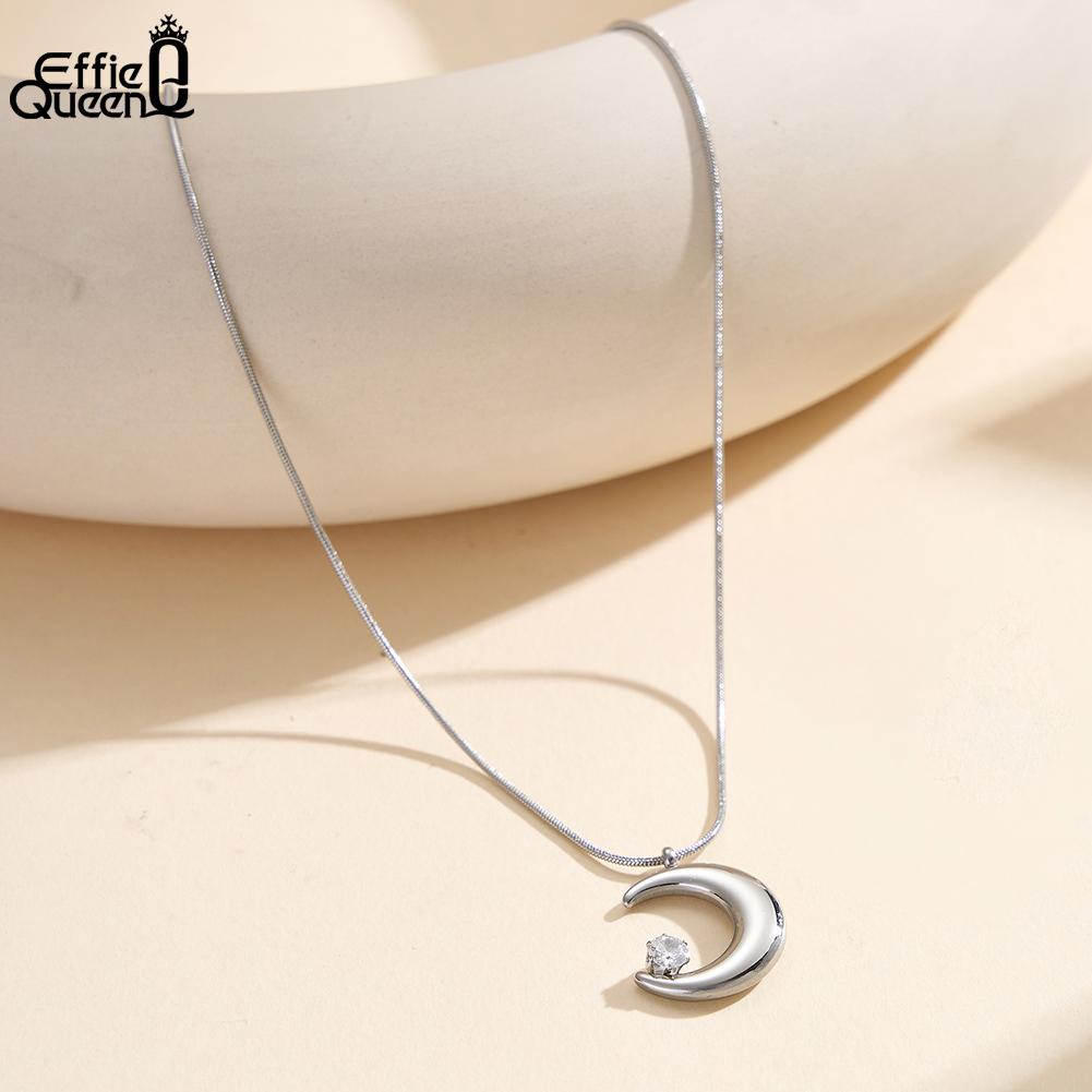 EFFIE QUEEN Fashion New Design Moon Pendant Chain Necklace Jewelry 18k Gold Plated Stainless Steel Zircon Choker Chain STKN19