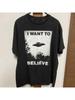 UFO Themed T-shirt From The Movie "X-Files" and "I Want To Believe", Nostalgic T-shirt for 90s Science Fiction Fans - Men's S...