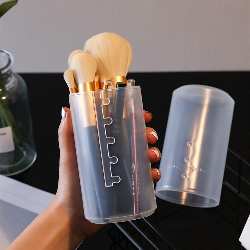 Transparent makeup brush storage rack, extendable storage bucket, outdoor portable dust cover, transparent minimalist style
