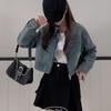 The Pink Loose Fit Collar Neck Two Way Semi Crop Denim Jacket