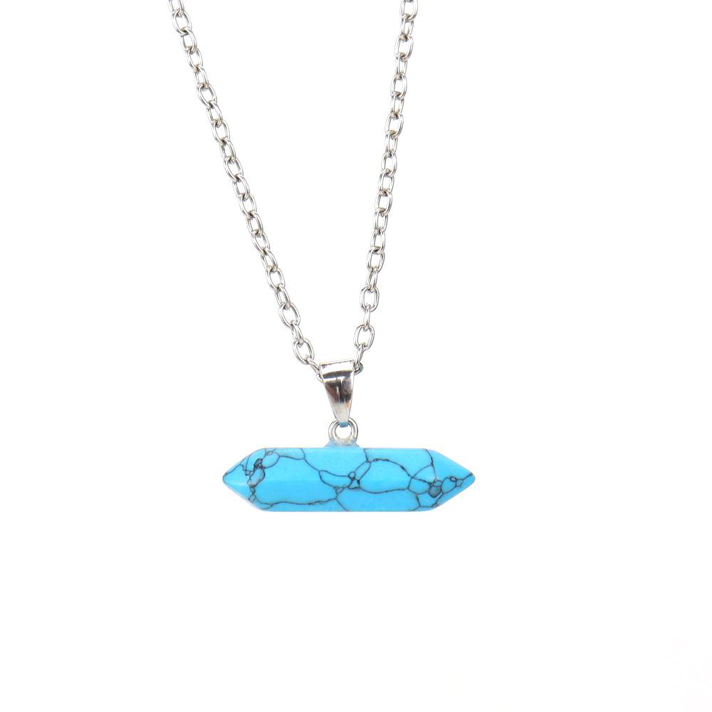 Creative Natural Stone Crystal Amethyst Agate Hexagonal Column Hexagonal Prism Six Pendant Necklace N668
