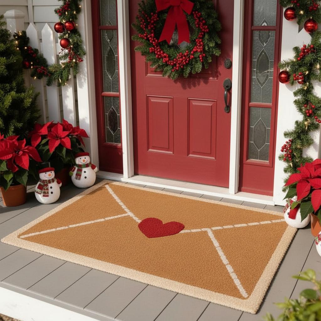 Valentine Outdoor Rug Wear-Resistant Artificial Linen Dust Removal Mat Household Entrance Front Door Rug for Indoor/Outdoor Use