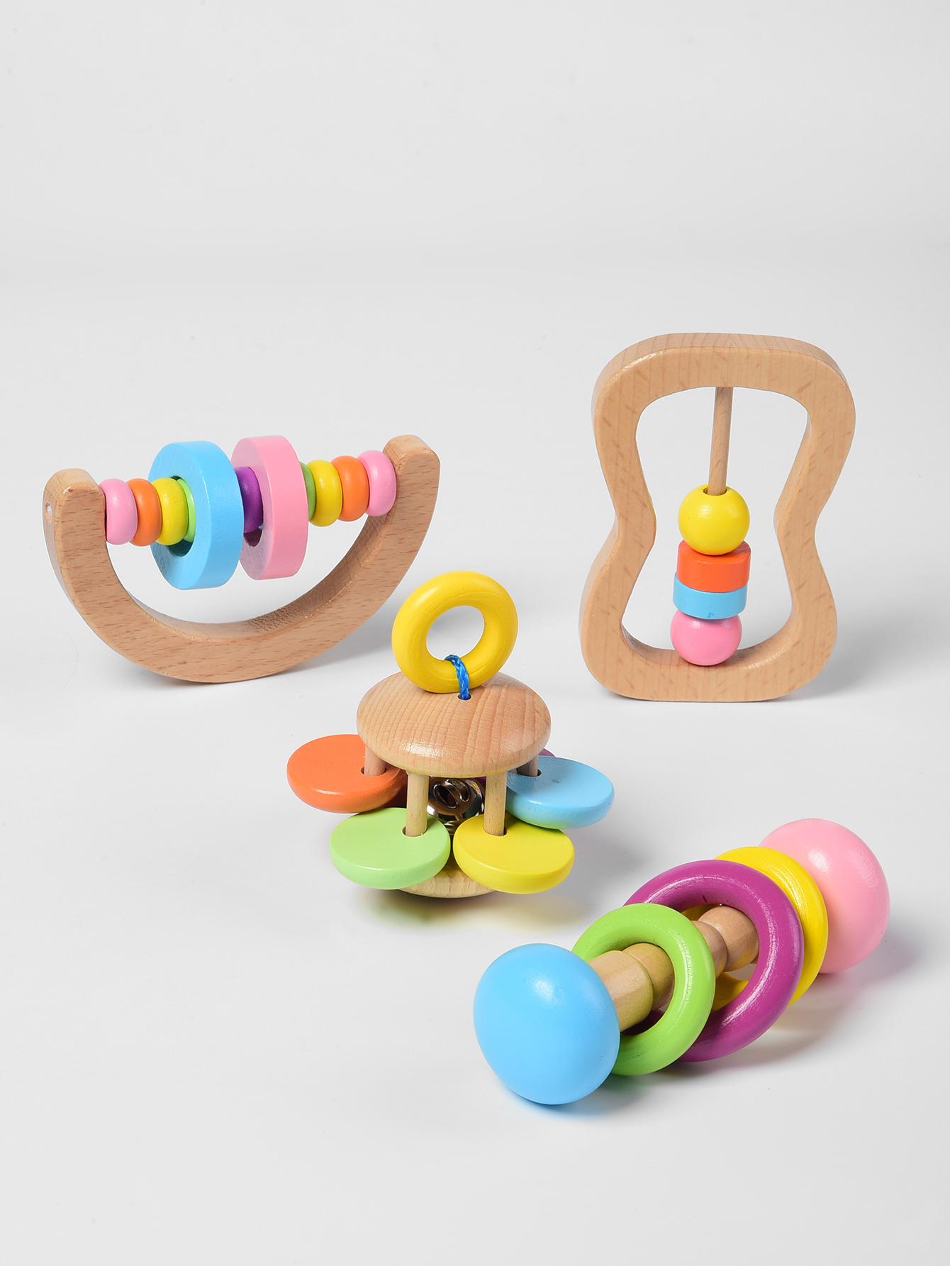 

4pcs Wooden Montessori Educational Toy, Soothing And Grasping Toy, Visual And Auditory Grasping Training Toy, Birthday Gift