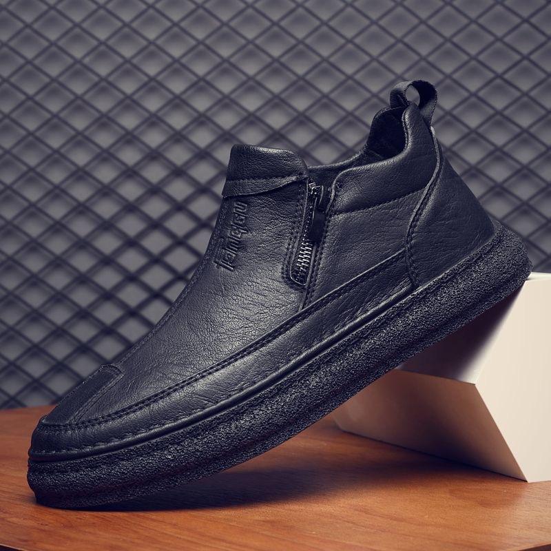 Business Men'S Shoes Chef Non-Slip And Waterproof All Black Wear-Resistant Fashion Leather Shoes Men'S Casual One-Pedal Labor Insurance