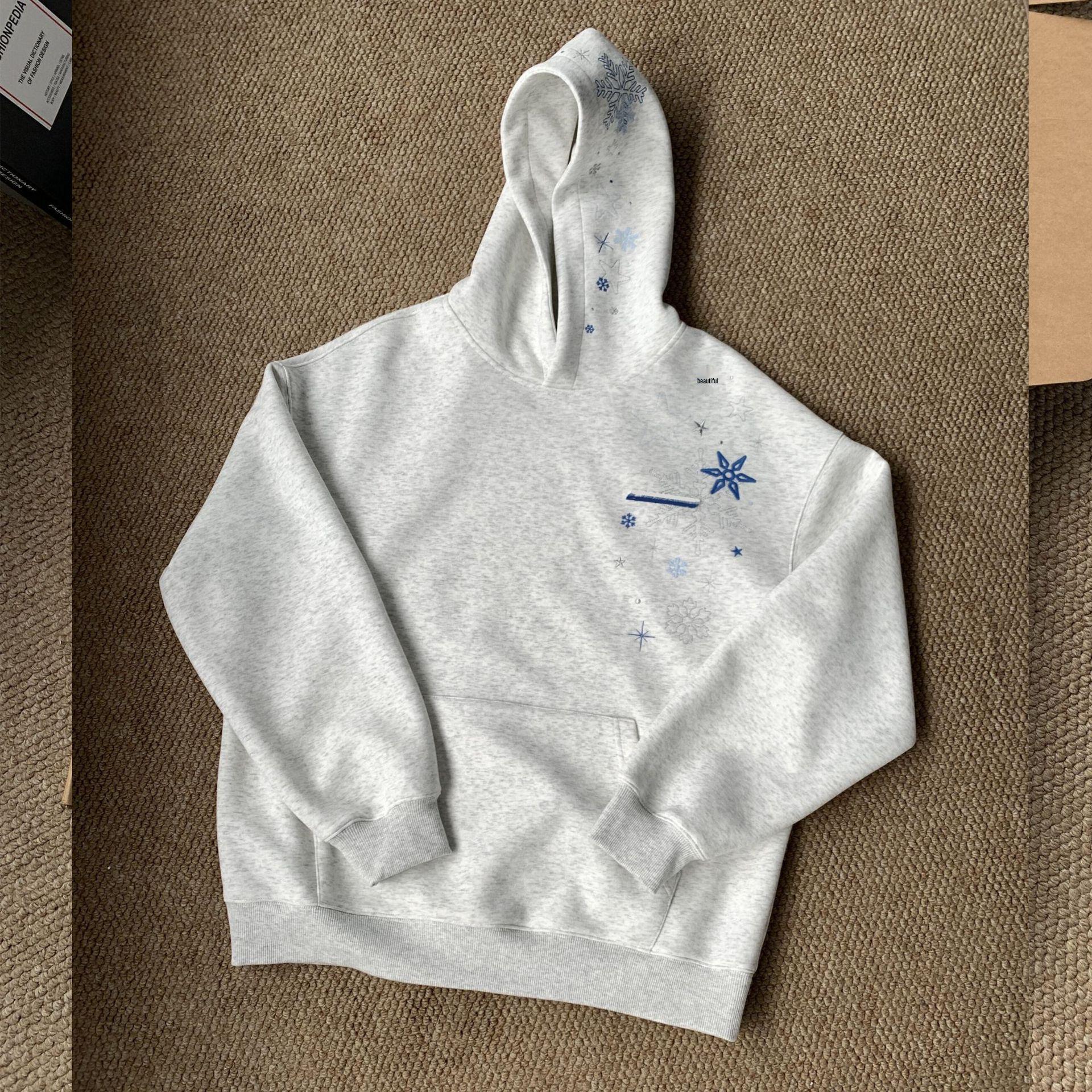

Unisex Embroidered Fleece-Lined Hoodie - American Style, Thin & Loose for Autumn/Winter 2025 XXXL