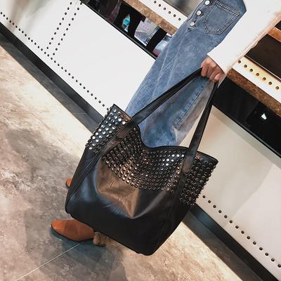 New Large-capacity Punk Style Tote Bag, Rivet Single Shoulder Oblique Span Handheld Women's Bag