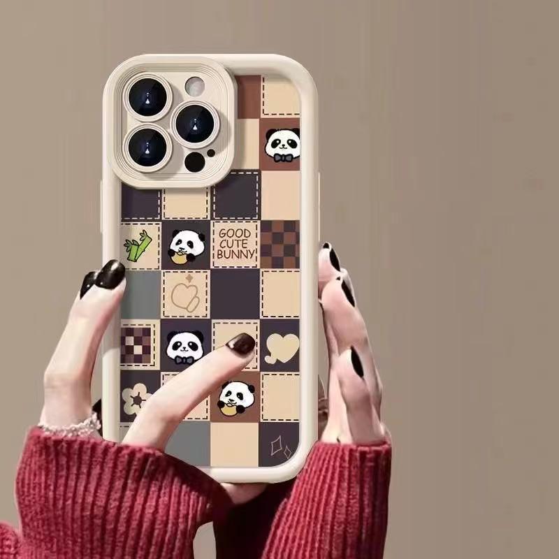Plaid Panda Apple iPhone Case for iPhone Models 17/16 Pro Max/15 Pro/14/13/12