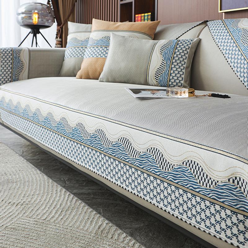 Summer Ice Silk Sofa Cushion Simple Modern Solid Color Non-Slip Seat Cushion Summer Light Luxury Wind Cool Mat Cover Towel