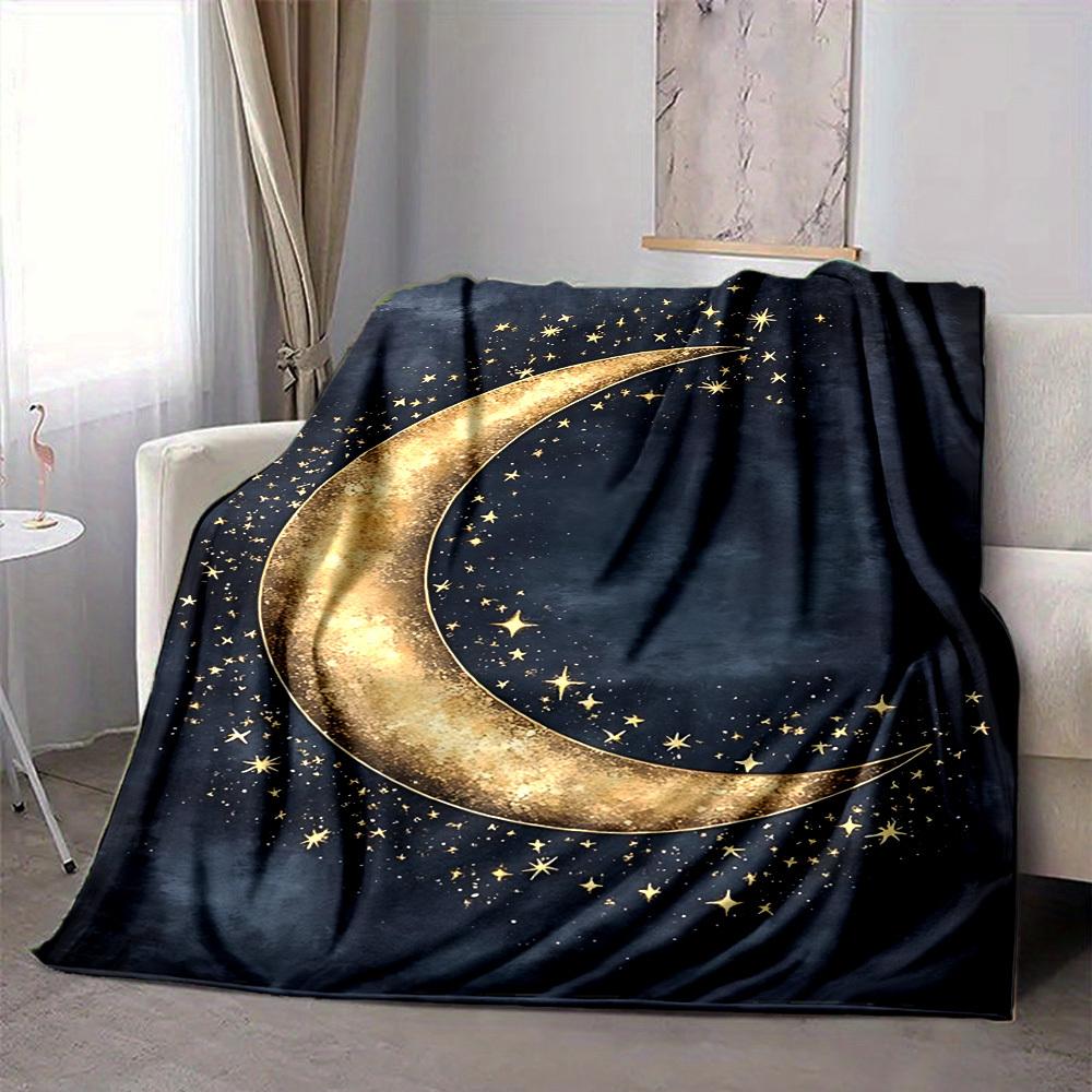 1pc Moon Stars Print Blanket   Lightweight Flannel Throw Blanket For Sofa, Bed, Living Room, Office, Outdoor Travel, Camping 80cmx120cm
