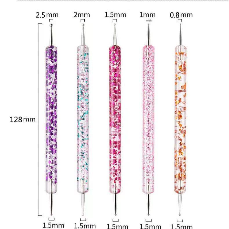 Acrylic Glitter Double-ended Dotting Needle Pen Set (5pcs) for Nail Art