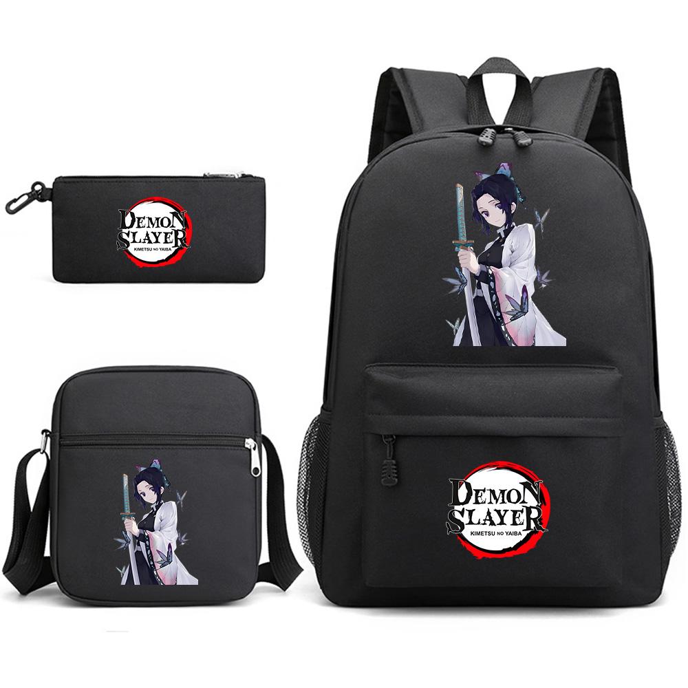 3Pcs/set Anime Demon Slayer Printed Backpack with Shoulder Bag Pencil Case for Teenager Student Boy Girl Waterproof Schoolbag