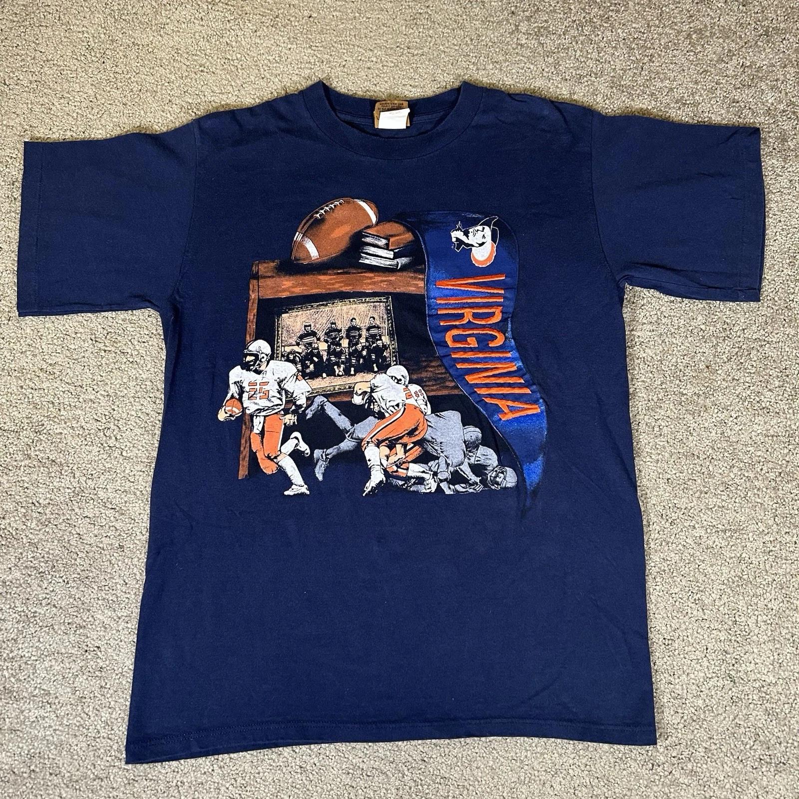 Vintage 90s UVA Virginia Cavaliers Pennant Graphic T-shirt Nutmeg Size M USA 3XL