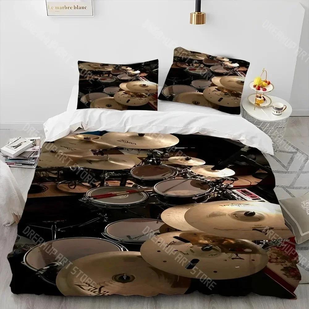 Drum Kit Music Instruments Guitar Comforter Bedding Set,Duvet Cover Bed Set Quilt Cover Pillowcase,King Queen Size Bedding Set
