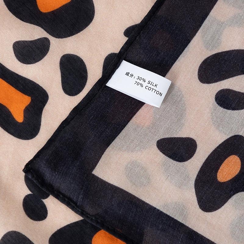 Leopard Print Cotton Silk Blend Scarf Women Autumn Vintage Head Scarves Square Scarves 65*65Cm