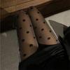 Silver Polka Dot Shiny Pantyhose - Women's Sexy Pearlescent Stockings, Hot Girl Outfit, Black Thin Base Layer.