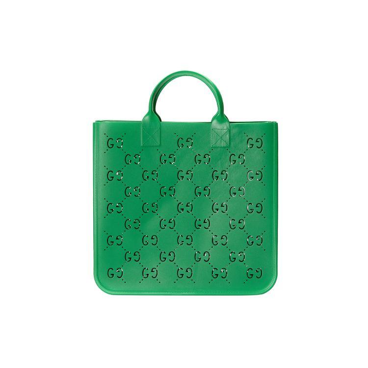 

Gucci GG Perforated Leather Tote Bag Green Top Handle Handbag for Kids Daily Commute Shopping 679365-JFO00-3727 Basic Set (Bag+Dust Bag)