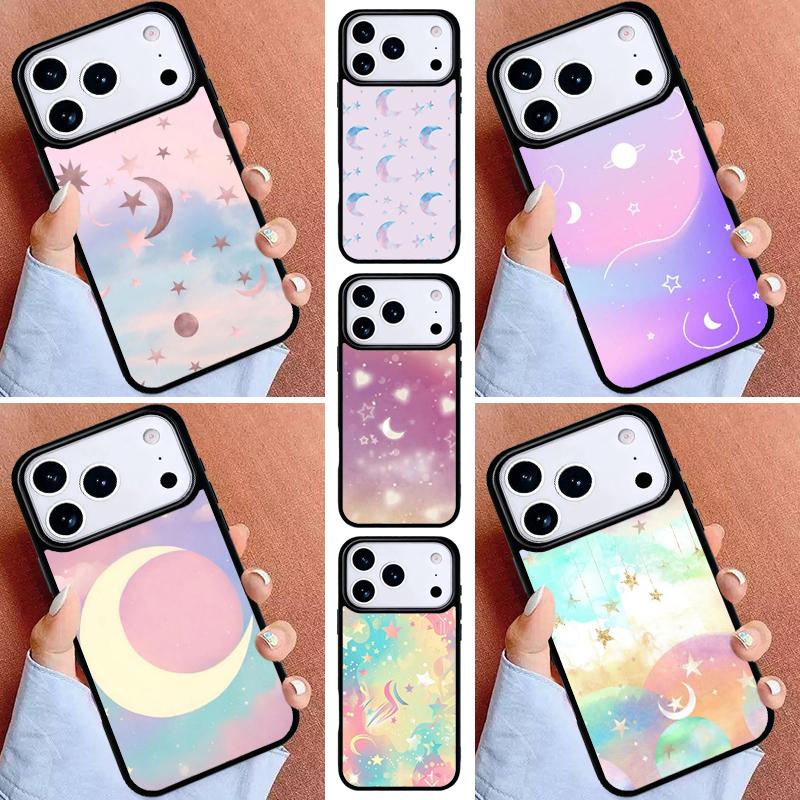 Moon Stars Pastel Phone Case for iPhone 17ProMax 12 13 14 15 16e 17 Pro Max Plus Air Cover