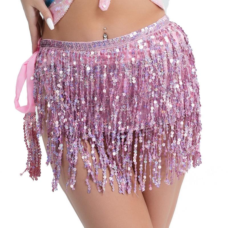 Women Club Mini Skirts Sequin Belly Dancer Costume Tassel Wrap Skirt