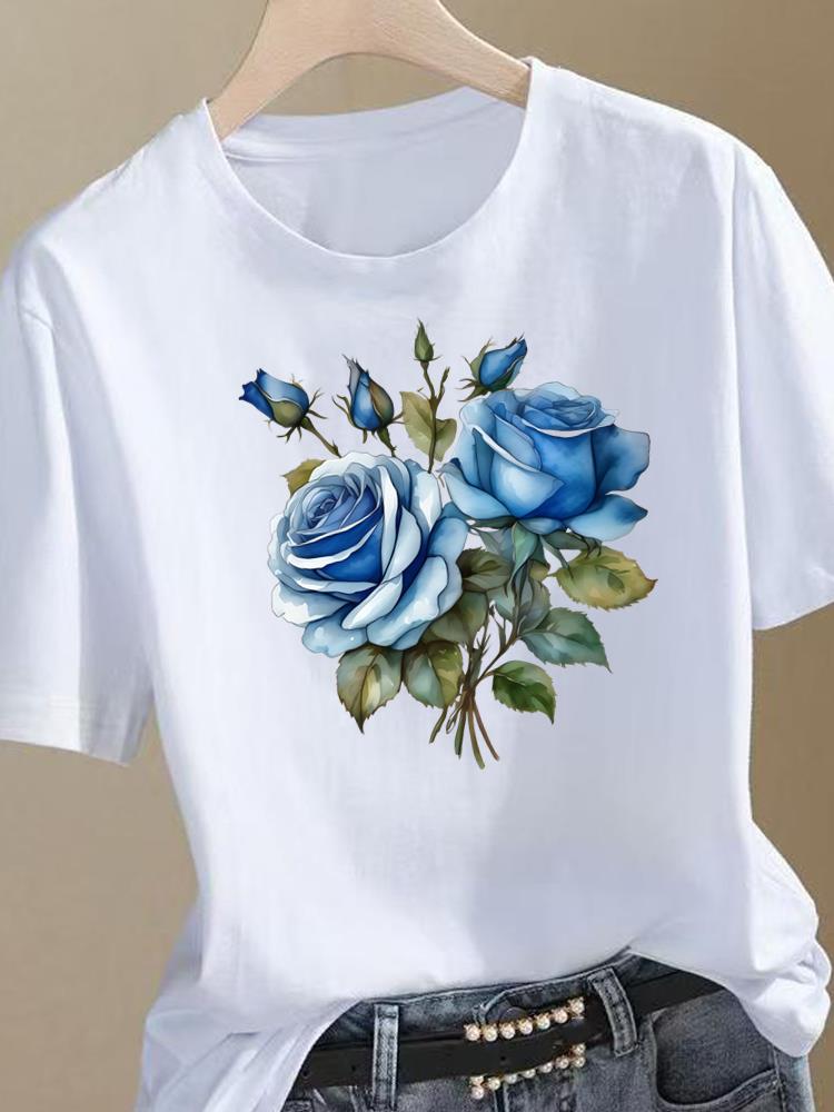 (Asian Size) Sweet Flower Style 90s Clothing Top Short Sleeve Graphic T-shirts Print Female T Shirt Woman Women Fashion Tee