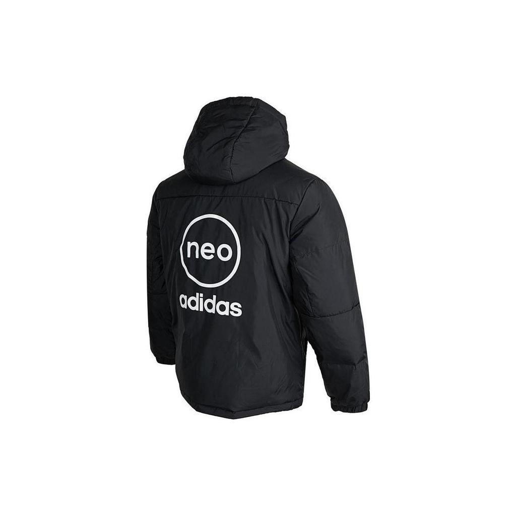 adidas Neo Essential Jacke mit Logo-Aufdruck auf der Rückseite und Kapuze mit Reißverschluss, Unisex-Oberbekleidung, Schwarz, HN0709