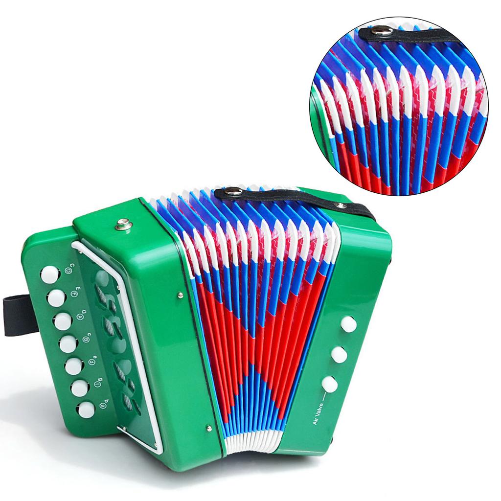 Accordion Toy Children Accordion Musical Instrument 2 Bass 7 Keys for Kids Infant Green