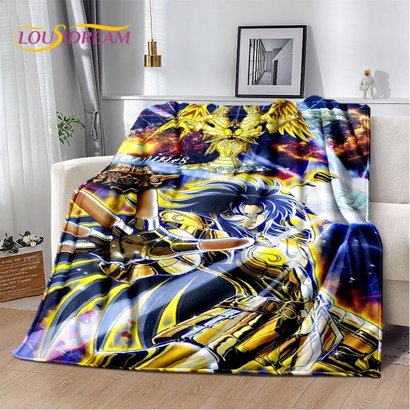 Cartoon Saint Seiya 3D Retro Anime HD Soft Blankets,Keep Warm Flannel Throw Blanket for Picnic Beds Sofa Home Bedroom Gifts Kids
