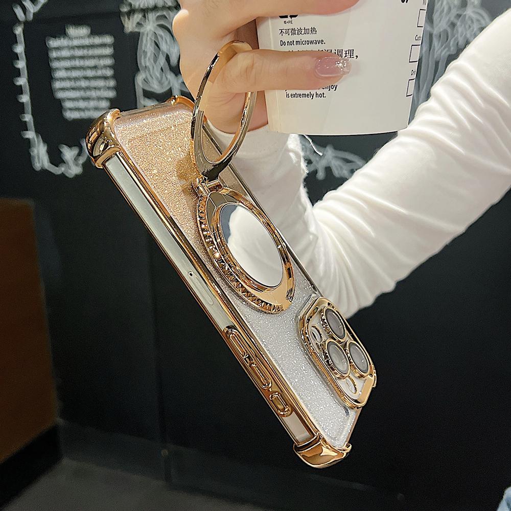 Plating Flash Mirror Holder Stand Weiches Silikon Vier Ecken Luftkissen Stoßfeste Schutzhülle für OPPO Reno Realme OnePlus Vivo