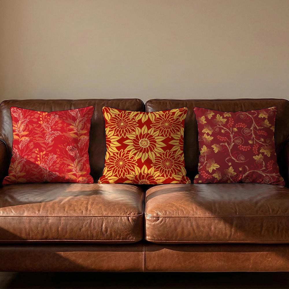 Vintage Gold Flowers Cushion Cover Soft Reversible  Durable Pillow Cover  MultiScene Use for Home  Car Daily Comfort