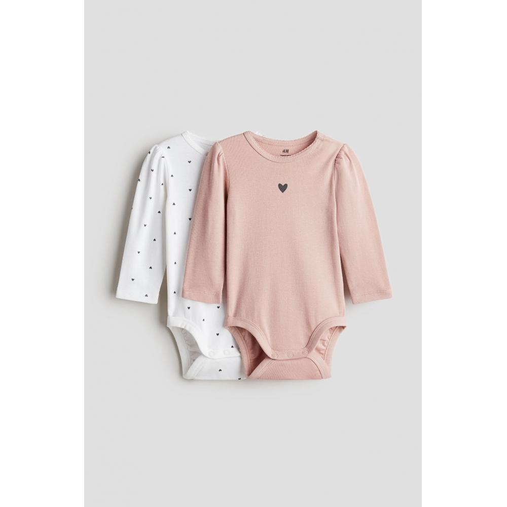 

H M Long Sleeve Bodysuit 2 Piece Set Light Pink Heart