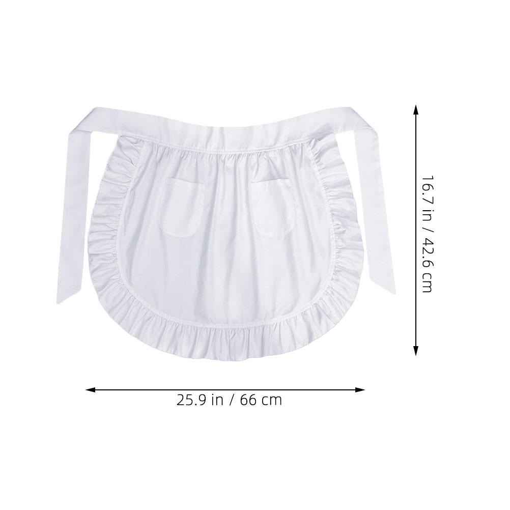 European Style White Maid Waist Apron Half Apron with 2 Pockets Soft Breathable for Kitchen Cooking Baking Serving