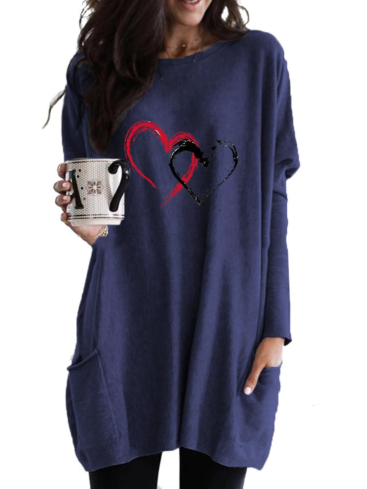 Women's Sweatshirt Women's Long Tunic with Pockets Loose Fit Fashion Printed Logn Sleeve Top