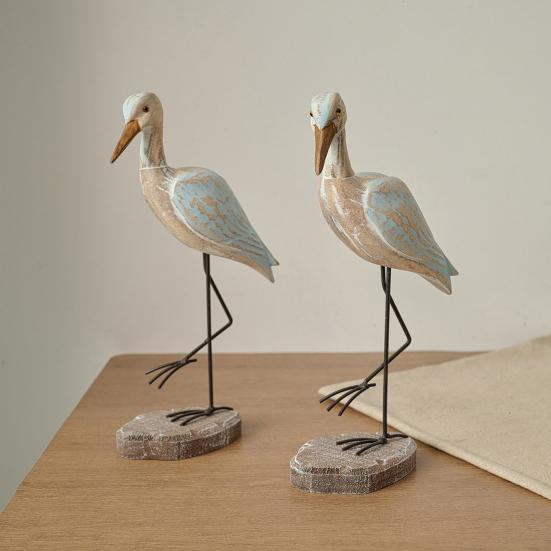 Wooden Sea Bird Figurine Nautical Style Bird Sculpture Tabletop Ornament Coastal Ocean Theme Home Decoration for Bedroom Living Room