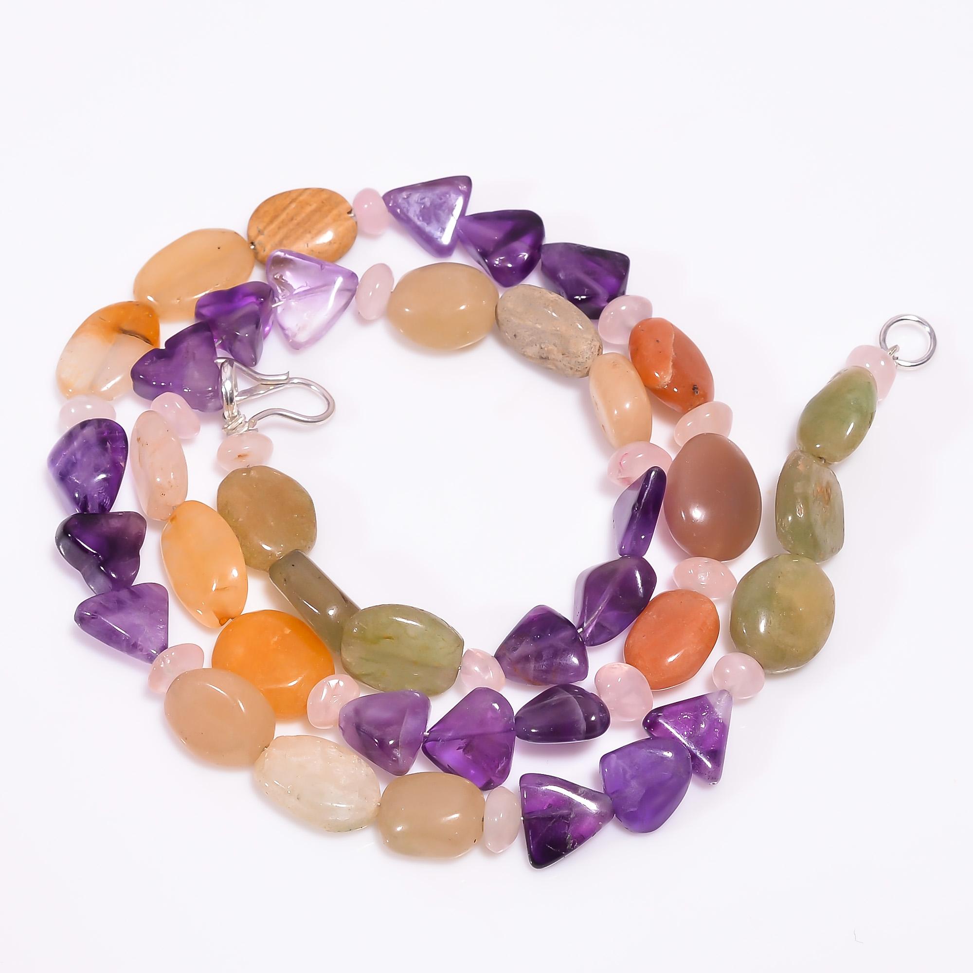 

Ожерелье из бусин из аметиста, розового кварца и лунного камня, 3-14 мм, 18 UB-7983 UB-7983