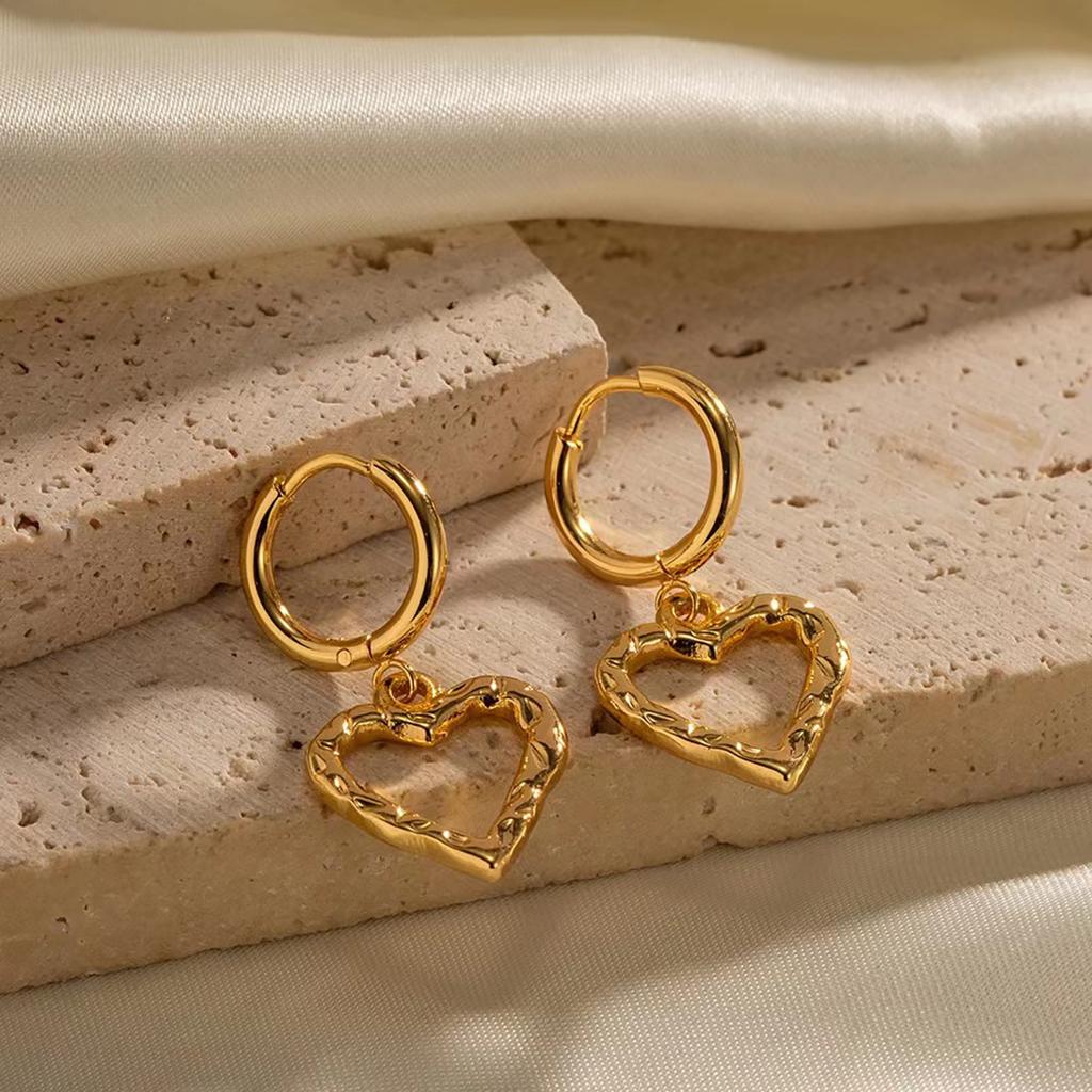 18K Gold Stainless Steel Love Geometric Pendant Earrings Fashion Hollow Heart Titanium Steel Earrings Earrings