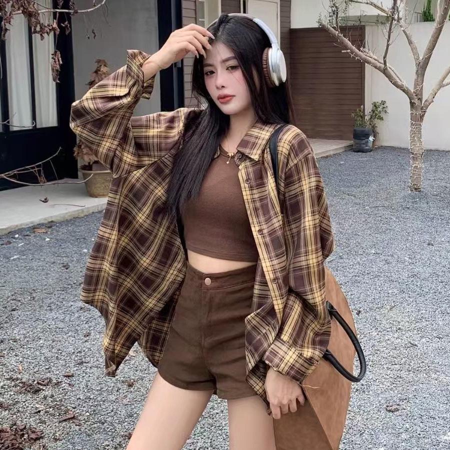 Women's Plaid Grid Long Sleeve Cardigan - Thin, Retro, Loose Fit for Spring/Summer