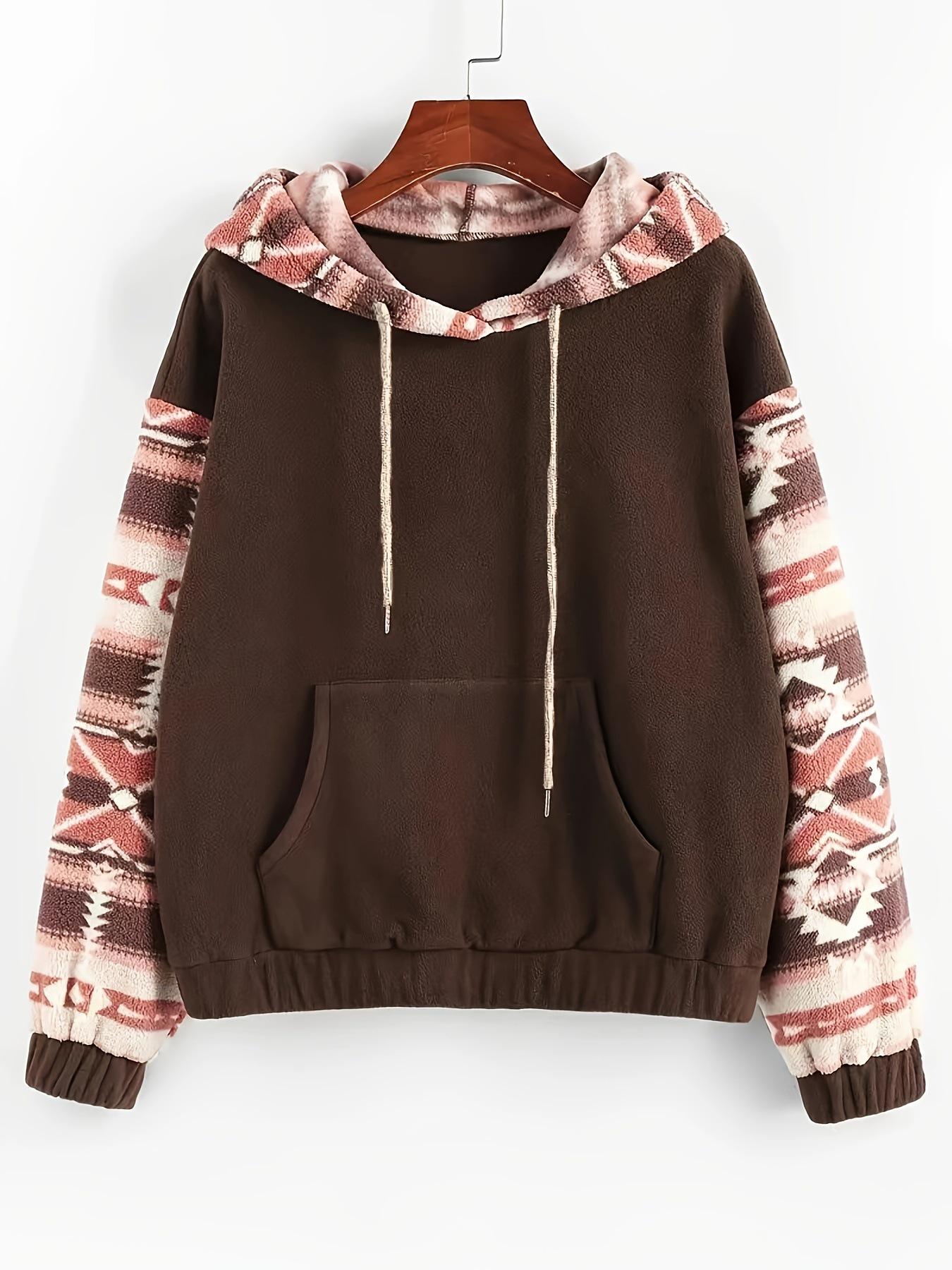 Women s Plus Size Geometric Pattern Zipper Hoodie XL