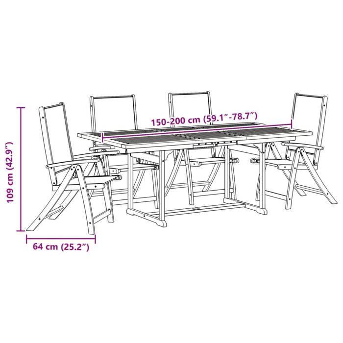VidaXL Ensemble à manger de jardin 5pcs bois d'acacia solide textilène, ensemble à manger d'extérieur, meuble de salle à 3279302
