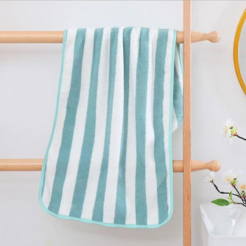 Soft Absorbent Coral Fleece Face Towel - Simple Stripe Design for Adults