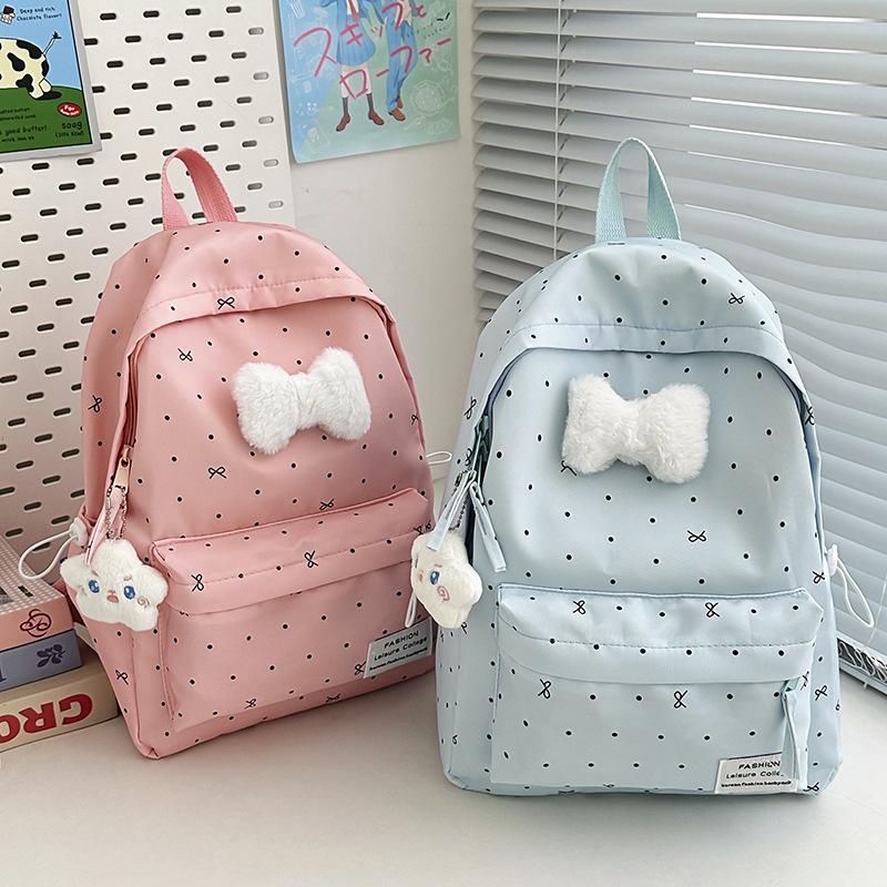 Schoolbag, Schoolbag, Middle School Girls, Heart Wave Dot Bow, Versatile, High-value Double Shoulder Bag for High School Students