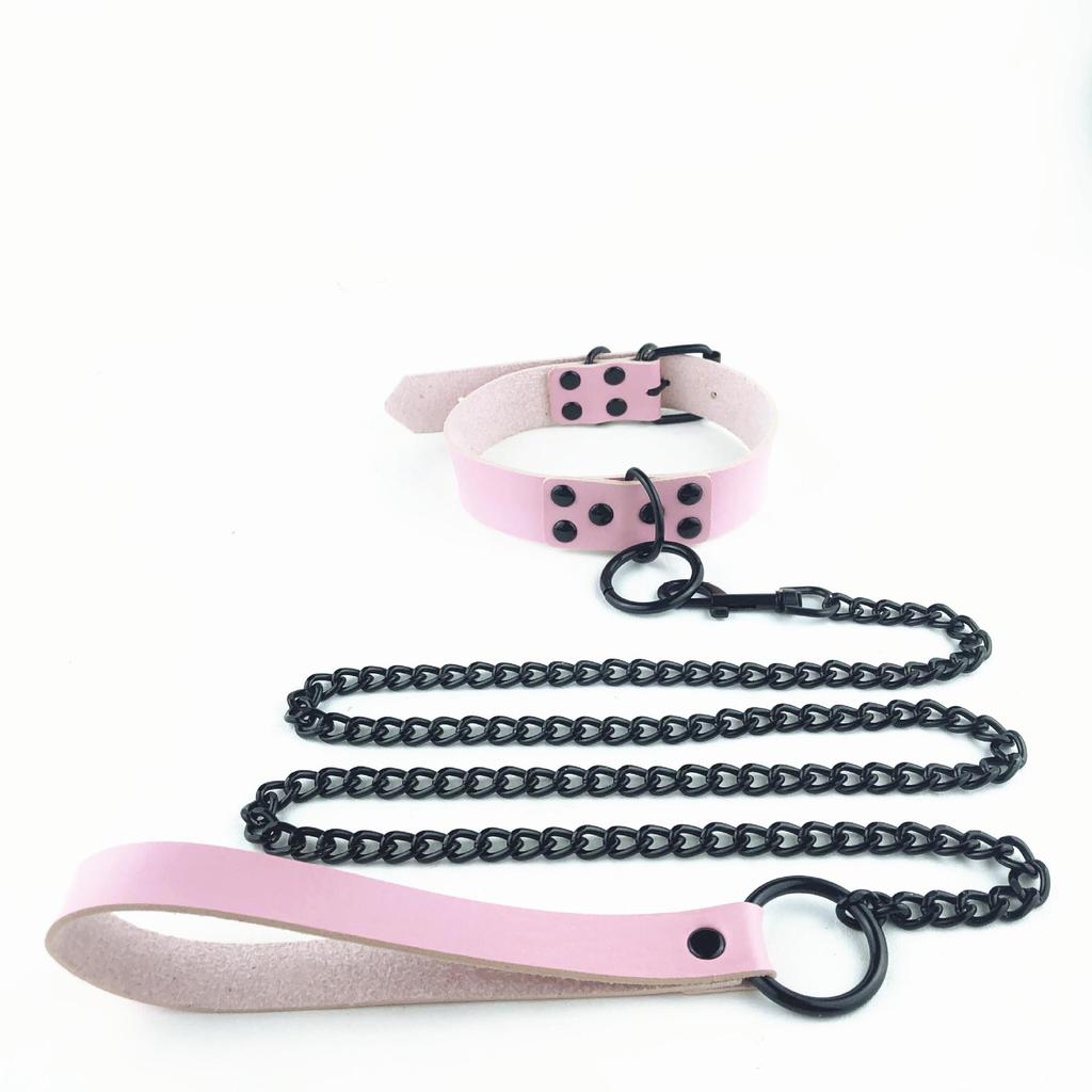 Gothic PU Leather Collar with Chain Leash - Cosplay & Nightclub Necklace