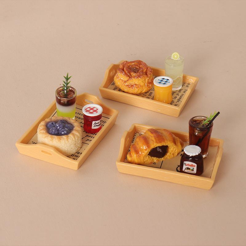 Realistic Dollhouse Miniature Coffee & Pastry Set Food Tray Accessory for Doll House Diorama Art Decor Collection Gift