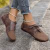 Fashion Brown Round Toe Flats Shoes Women 2025 Faux Suede Lace Up Flat Shoes for Woman Plus Size Soft Walking Casual Shoes Female