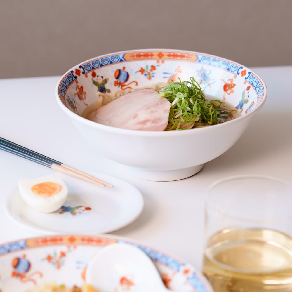 NARUMI Ramen Bowl Karako Cute 20cm Set Set with Spoon Ramen Bowl Noodle Bowl Microwaveable Dishwasher Safe Made In Japan Gift Box Included 2-person