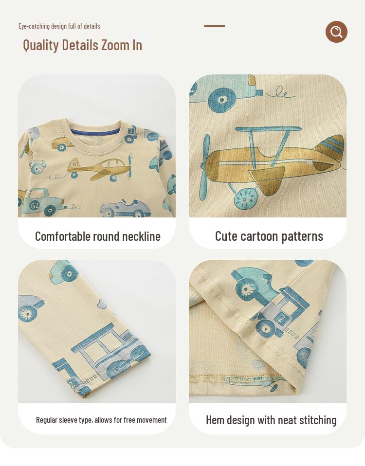European Kids' Cartoon Print Long Sleeve Cotton T-shirt
